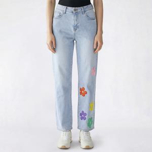 Juniors Gogo Jeans High Rise Straight Puff Paint Flowers Jeans alternate view